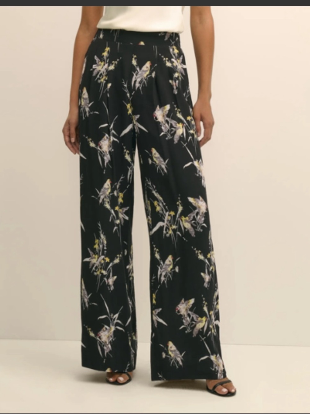 A NEW DAY Black Floral Wide-Leg Paperbag Tie Waisted Pants XS NWOT